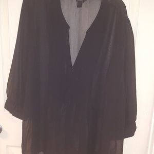 Black long sleeve sheer top with buttons